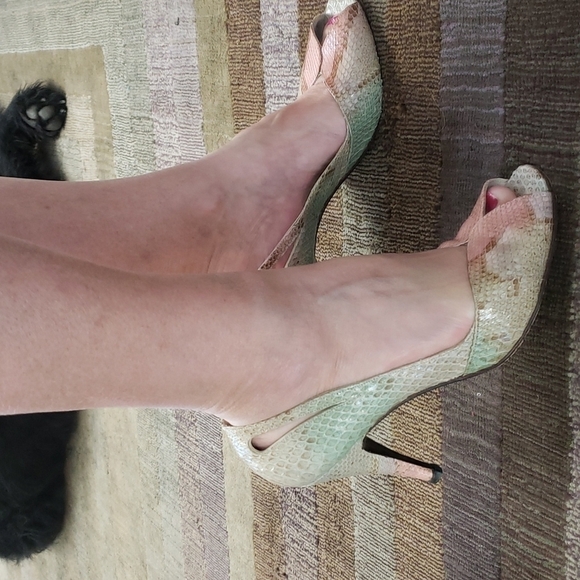 STUART Weitzman For Mr Seymour Snake Skin Peeptoe Heels 8.5 Multicolor in Box EU - Picture 16 of 16